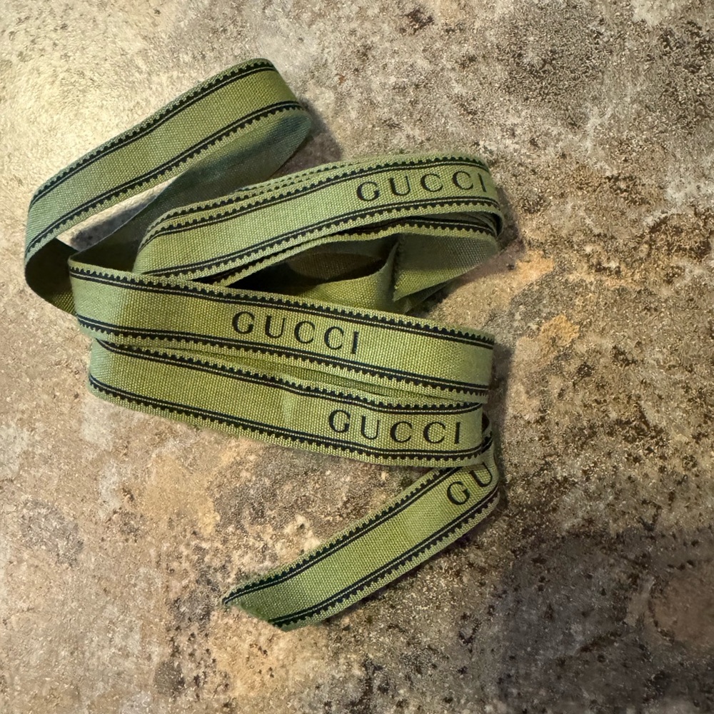 Genuine GUCCI Green Gift Ribbon with Black Lettering 74” long.